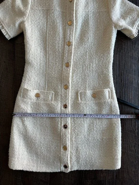 Sandro Molly Tweed Patch Pocket Minidress in Ecru - Size EU 36 - Picture 10 of 10